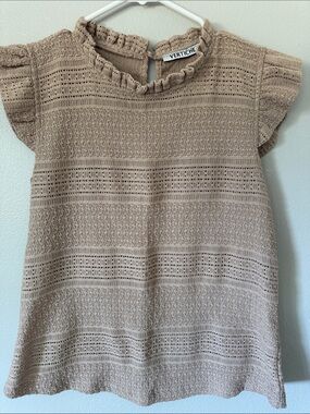 Lace Knit Flutter Sleeve Blouse — Beige